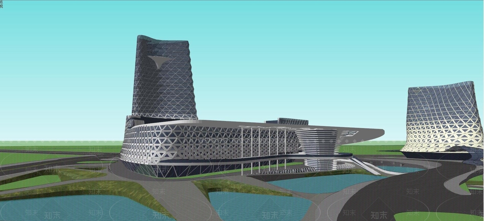 现代文教展览馆外观SU模型下载【ID:1124879604】