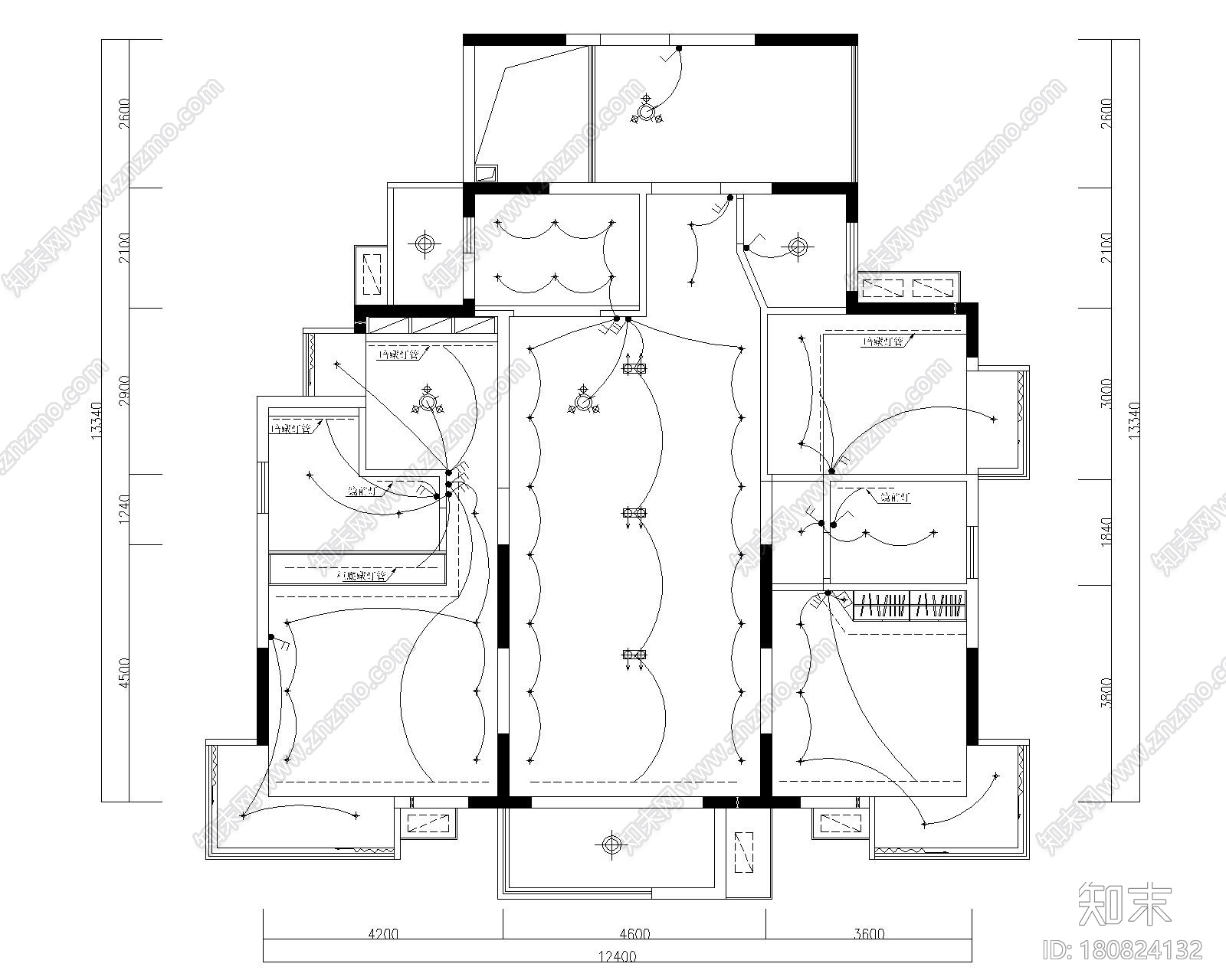 东方御花园-四居室样板房室内装修施工图cad施工图下载【ID:180824132】