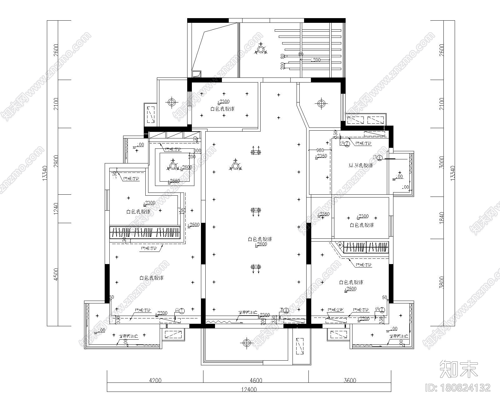 东方御花园-四居室样板房室内装修施工图cad施工图下载【ID:180824132】