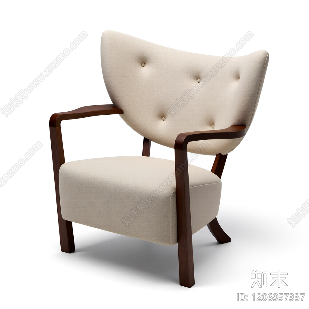 白皮木框扶手椅3D模型下载【ID:1206957337】