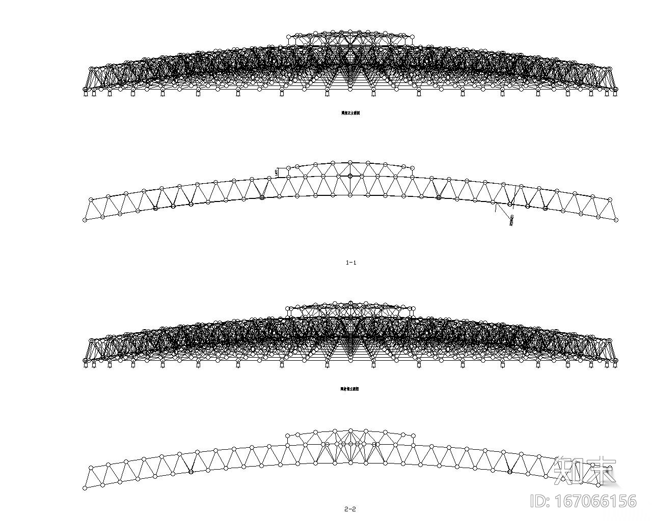 某体育馆圆形网架结构施工图（CAD）cad施工图下载【ID:167066156】