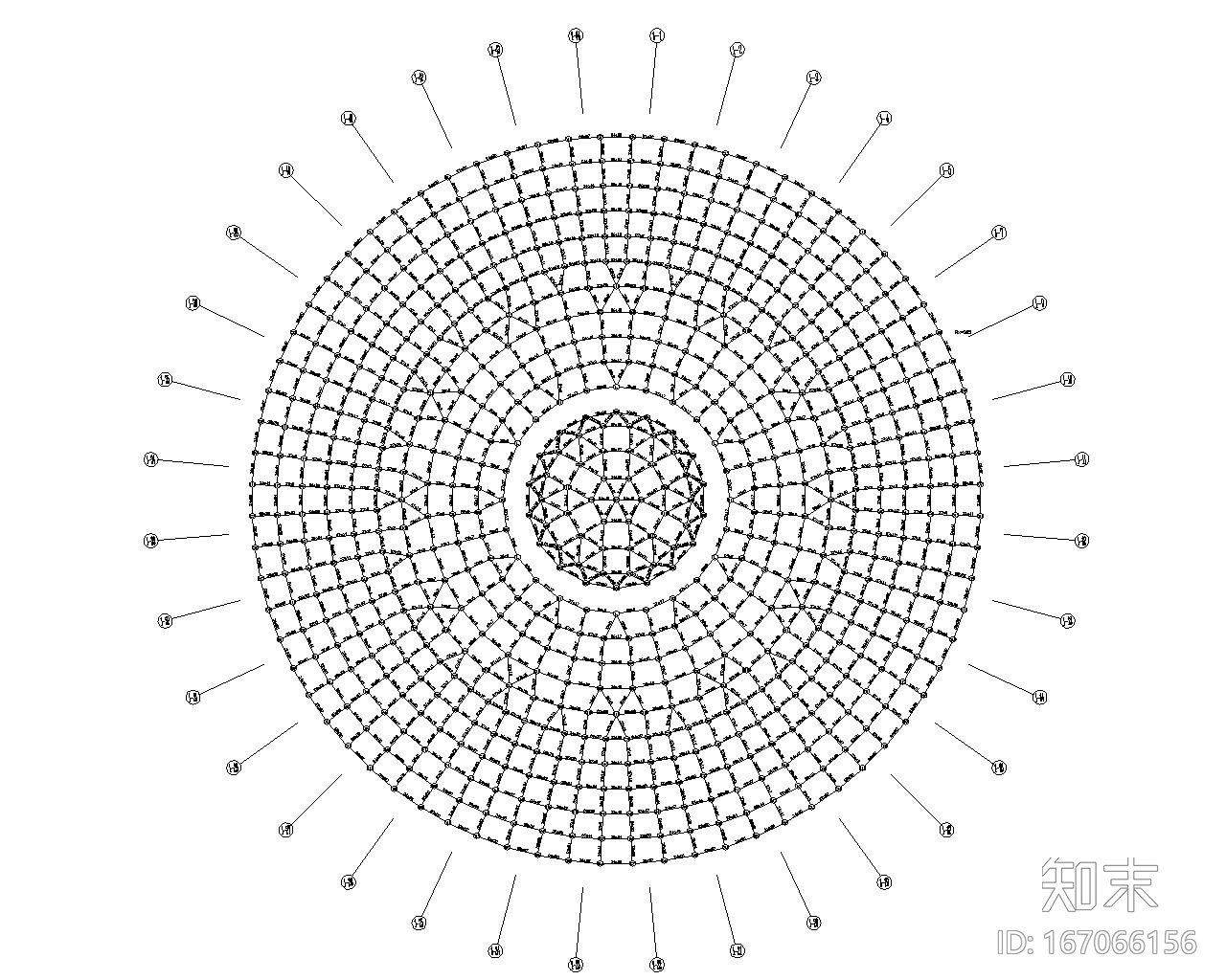 某体育馆圆形网架结构施工图（CAD）cad施工图下载【ID:167066156】