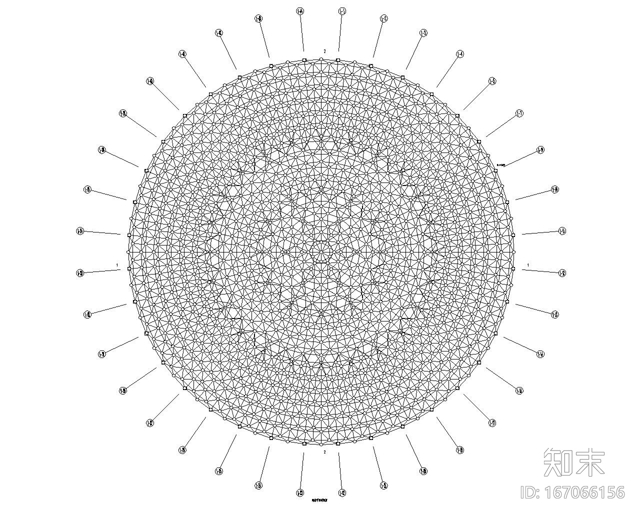 某体育馆圆形网架结构施工图（CAD）cad施工图下载【ID:167066156】