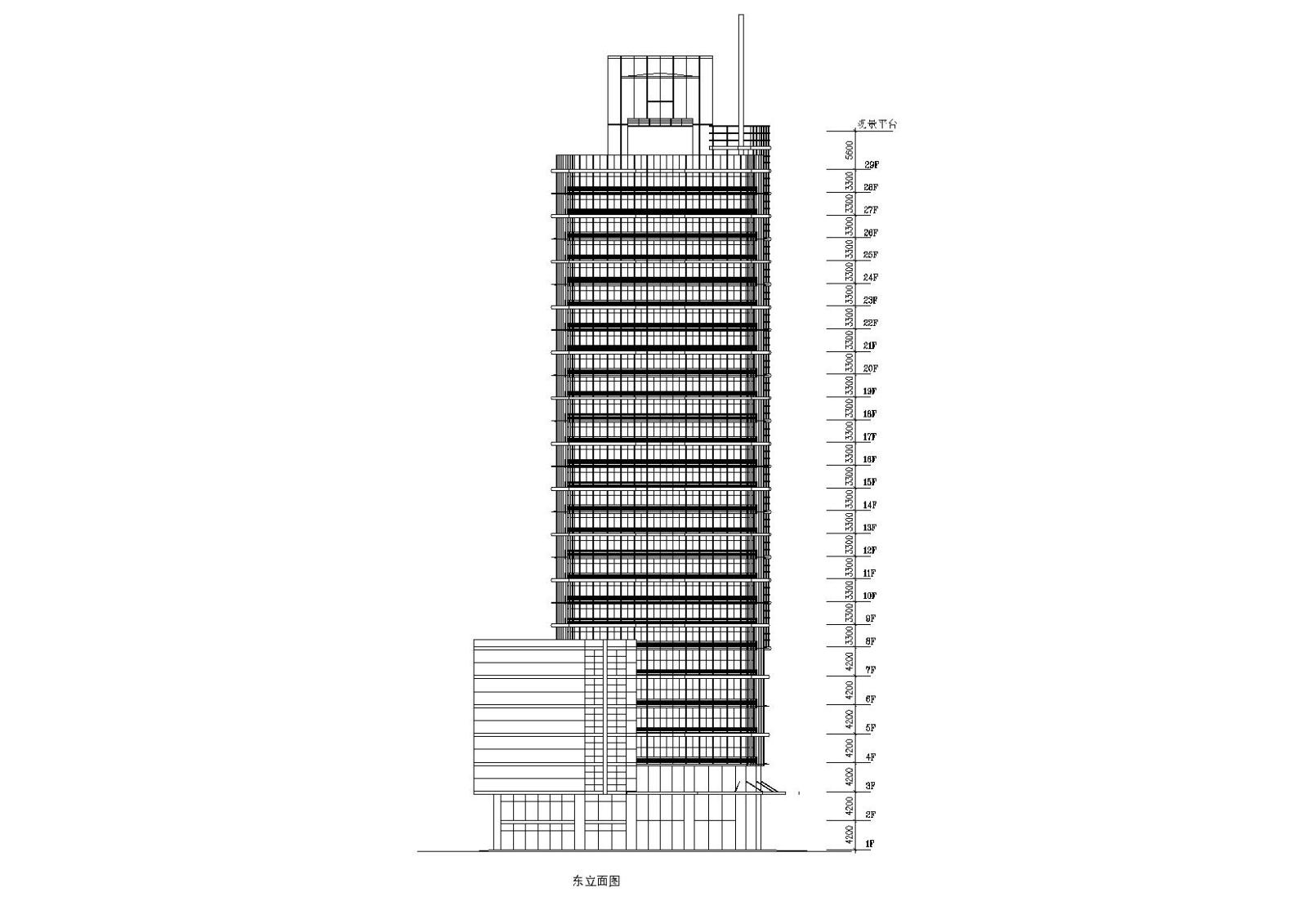 带楼顶观景平台二十九层酒店办公楼建筑施工图cad施工图下载【ID:149938107】