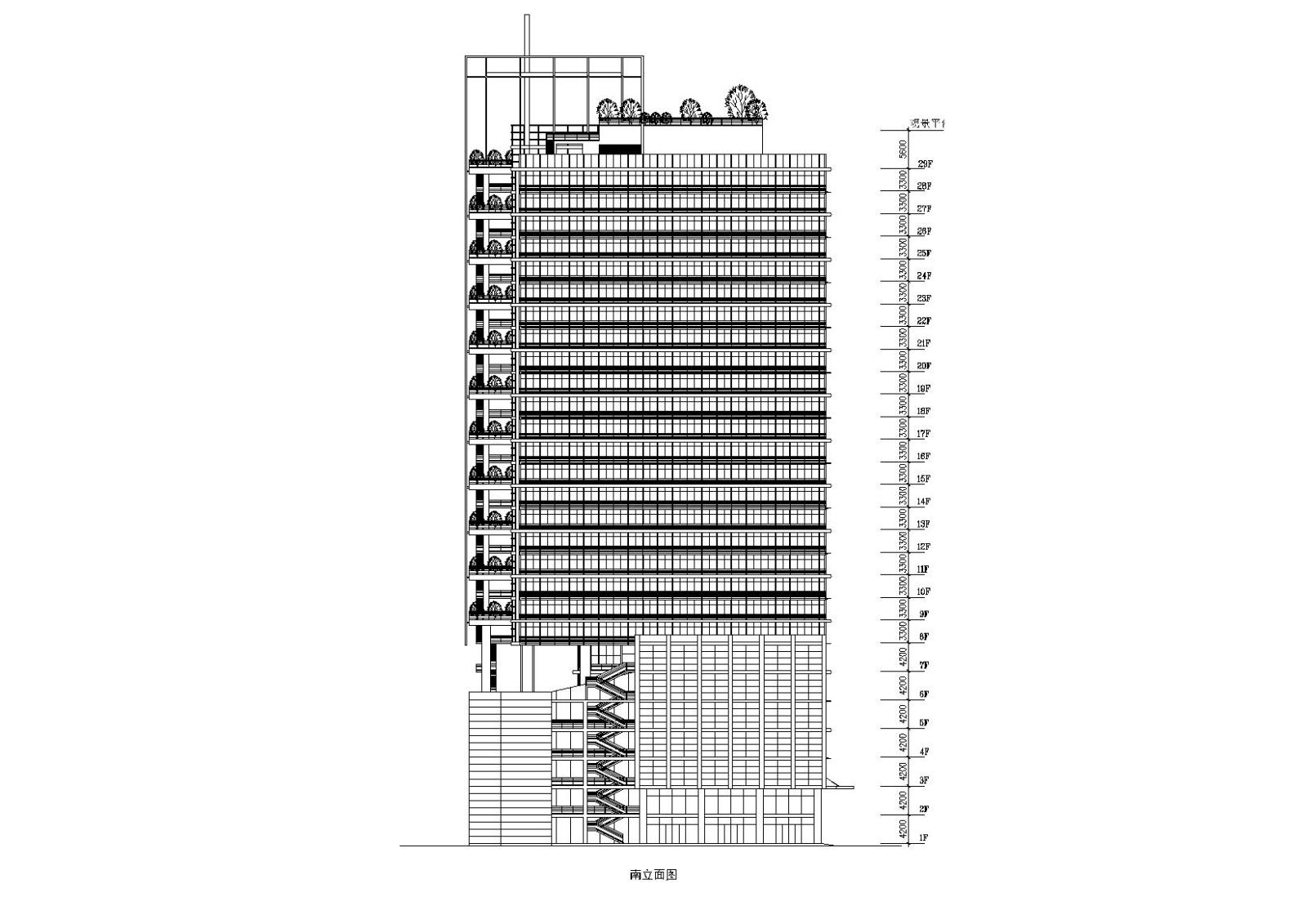 带楼顶观景平台二十九层酒店办公楼建筑施工图cad施工图下载【ID:149938107】