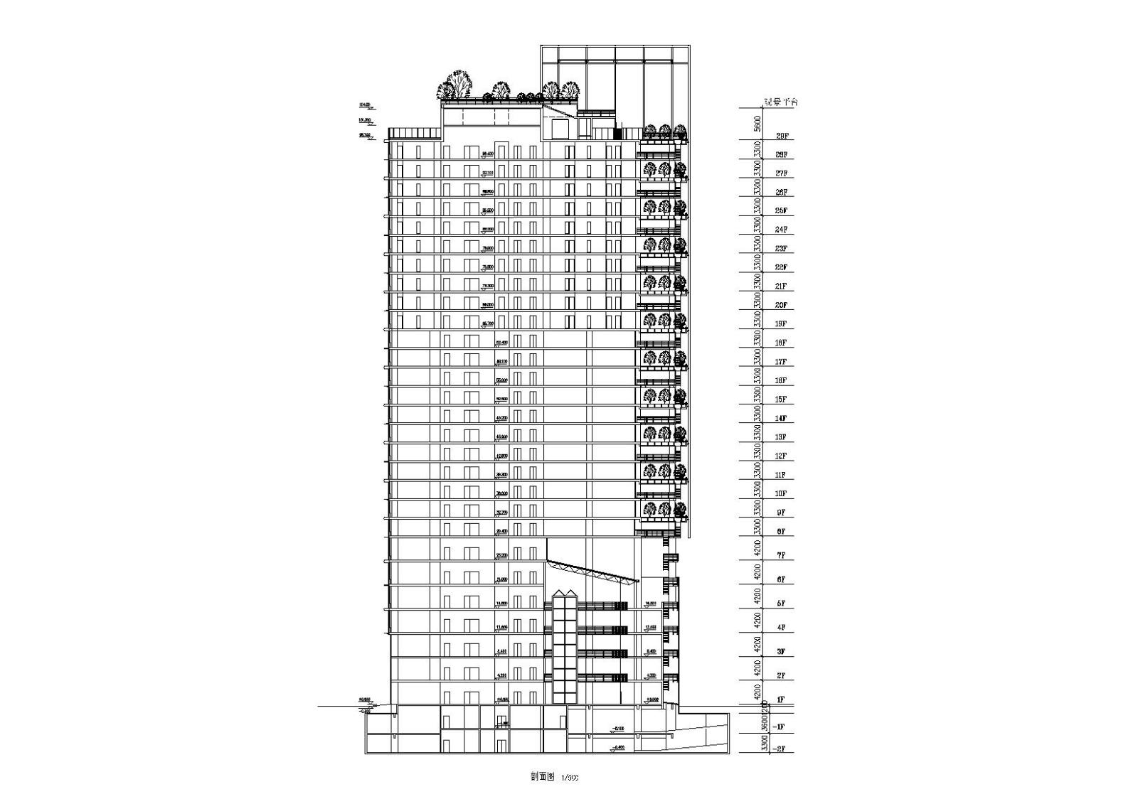 带楼顶观景平台二十九层酒店办公楼建筑施工图cad施工图下载【ID:149938107】