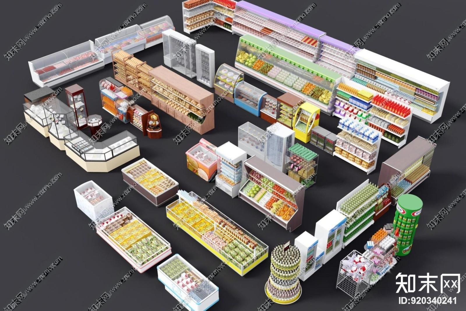 现代商场超市货架3D模型下载【ID:920340241】