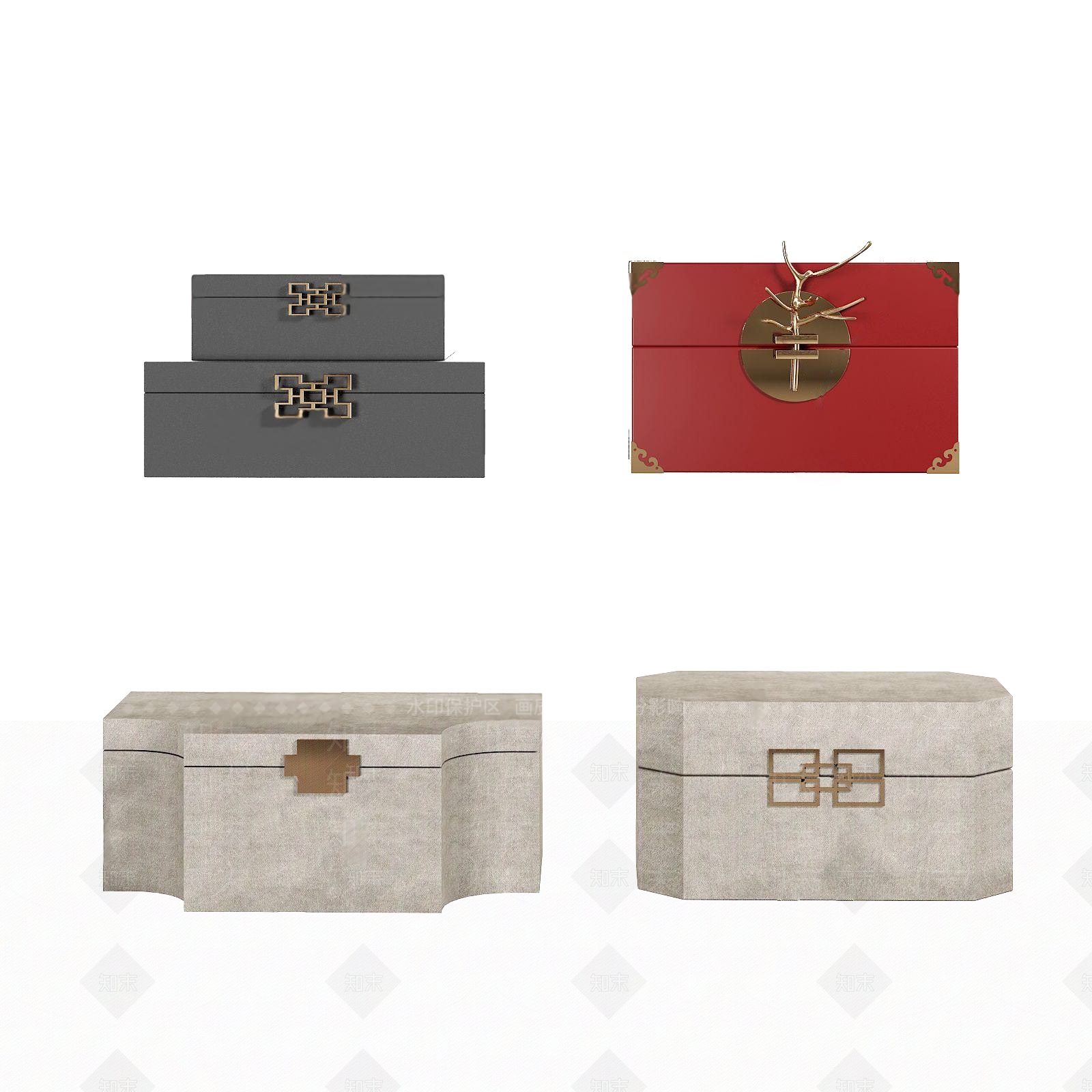 新中式绒布珠宝首饰盒3D模型下载【ID:197601184】