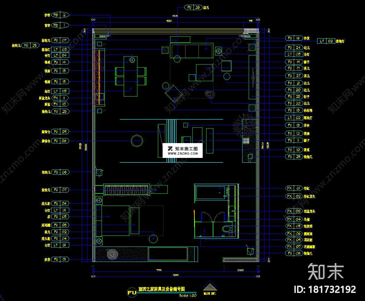 新中式禅意空间cad施工图下载【ID:181732192】