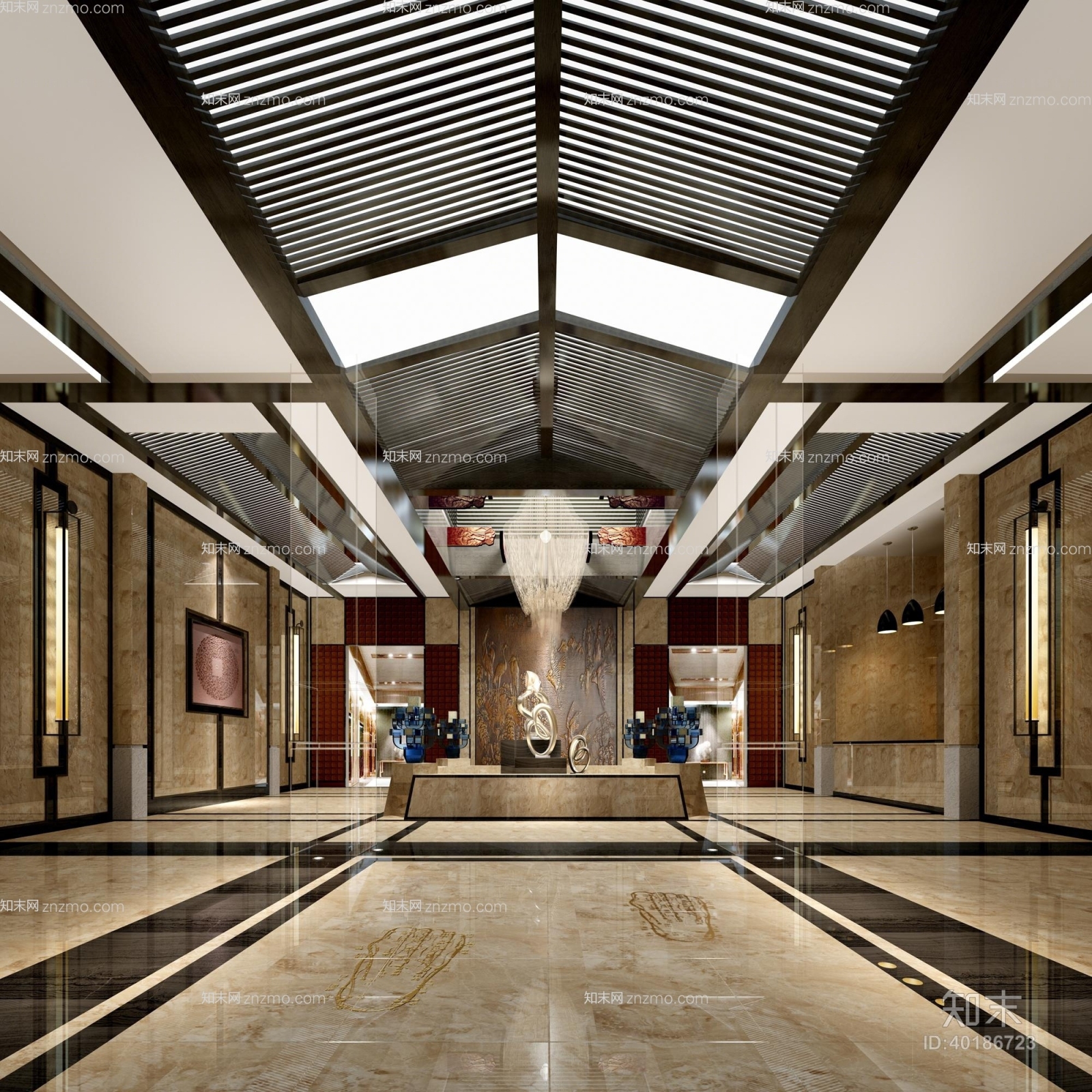 新中式酒店大堂3D模型下载【ID:40186723】
