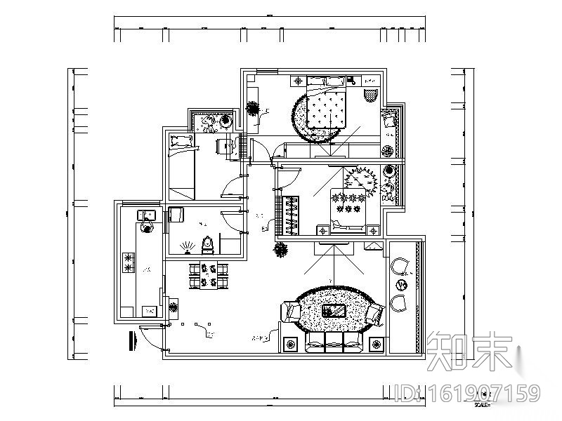 三居室内装修图cad施工图下载【ID:161907159】