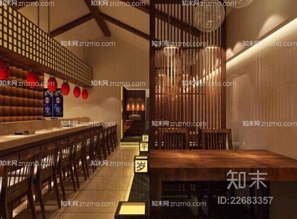 日式棕色木艺前台桌3D模型下载【ID:22683357】