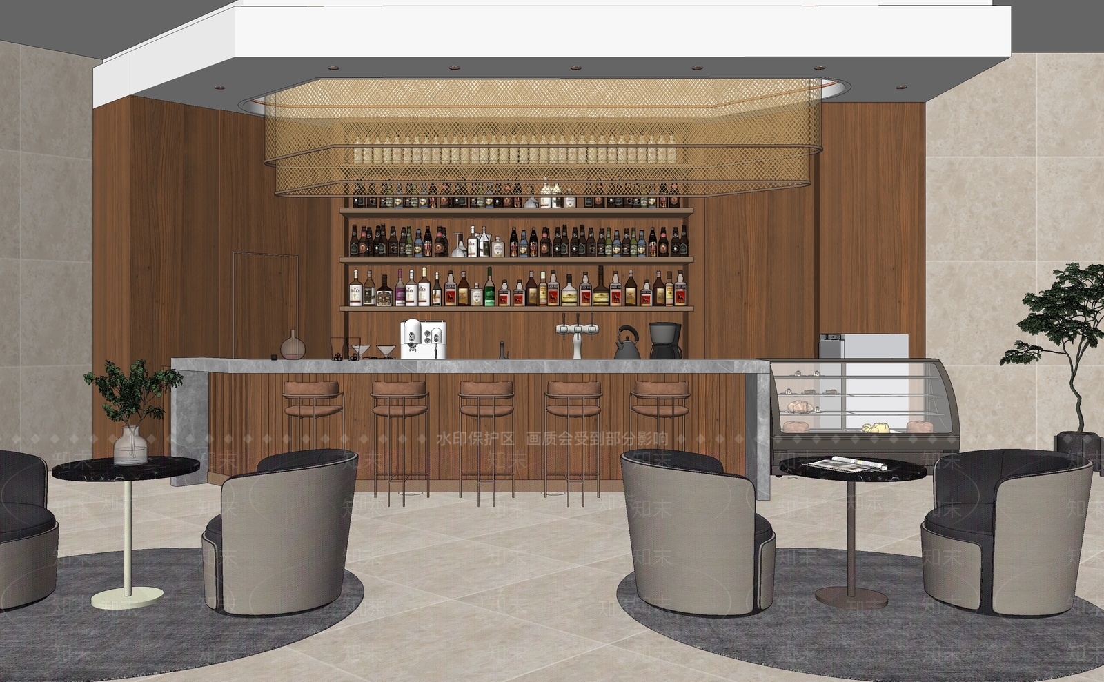 现代酒店吧台SU模型下载【ID:198477272】