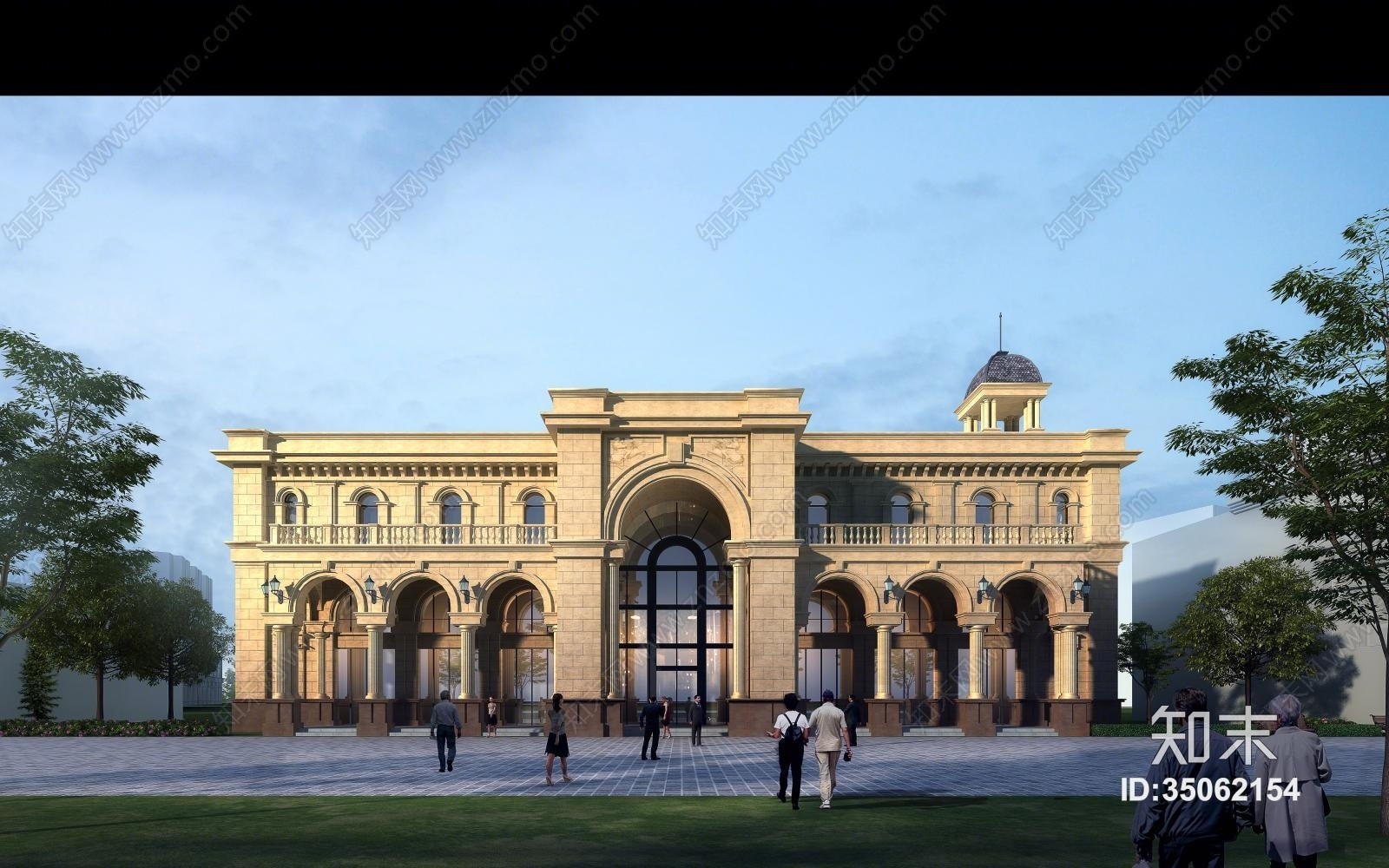 欧式风格会所别墅建筑外观3D模型下载【ID:35062154】