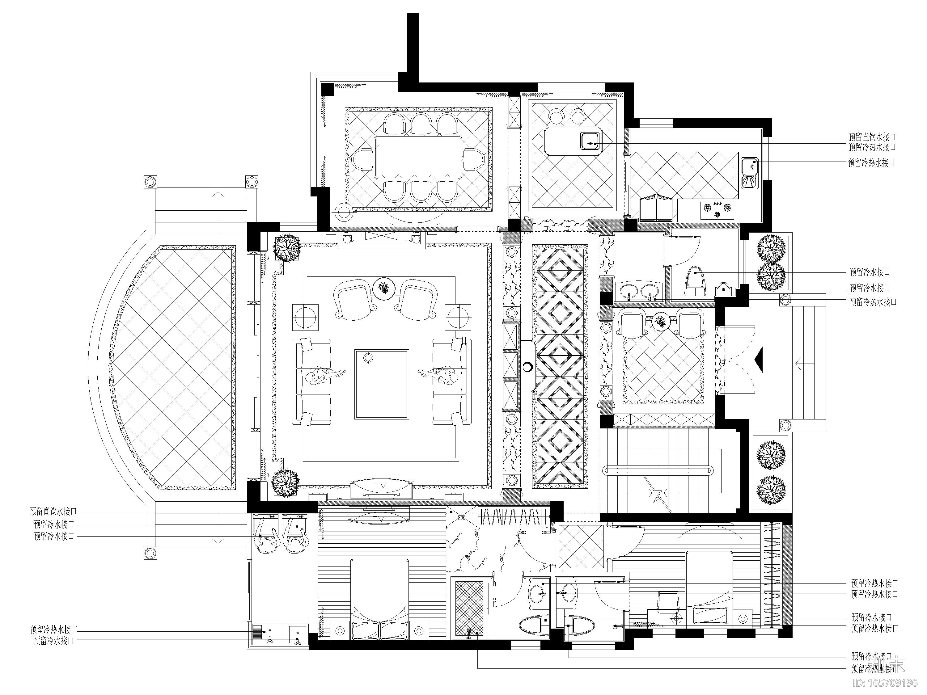 [福建]大洋鹭洲三层六居室别墅样板房施工图cad施工图下载【ID:165709196】