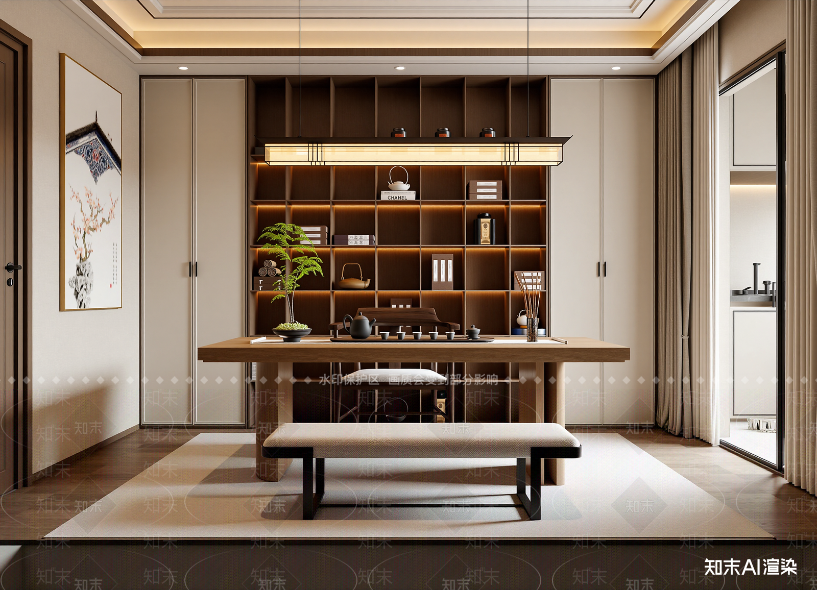 新中式茶室3D模型下载【ID:1214603916】