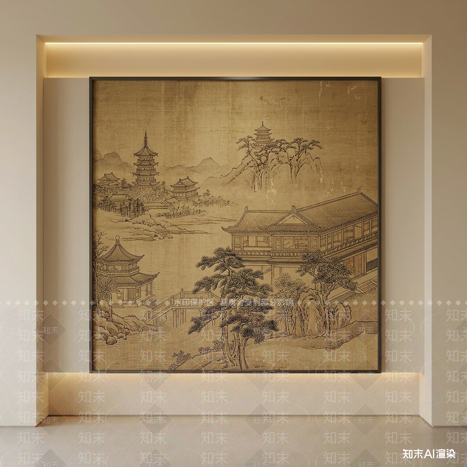 中式挂画挂画3D模型下载【ID:1227397313】
