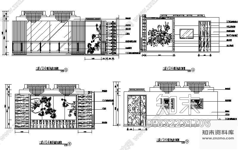 图块/节点中餐厅包间立面设计图cad施工图下载【ID:832231706】