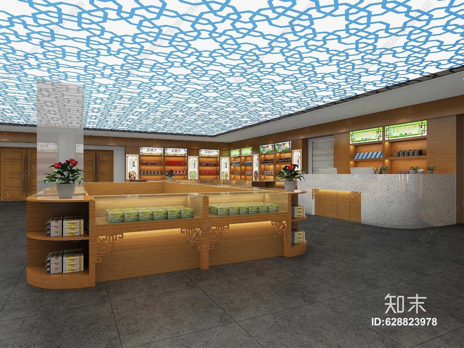 新中式特产礼品店展示柜专卖店3D模型下载【ID:628823978】