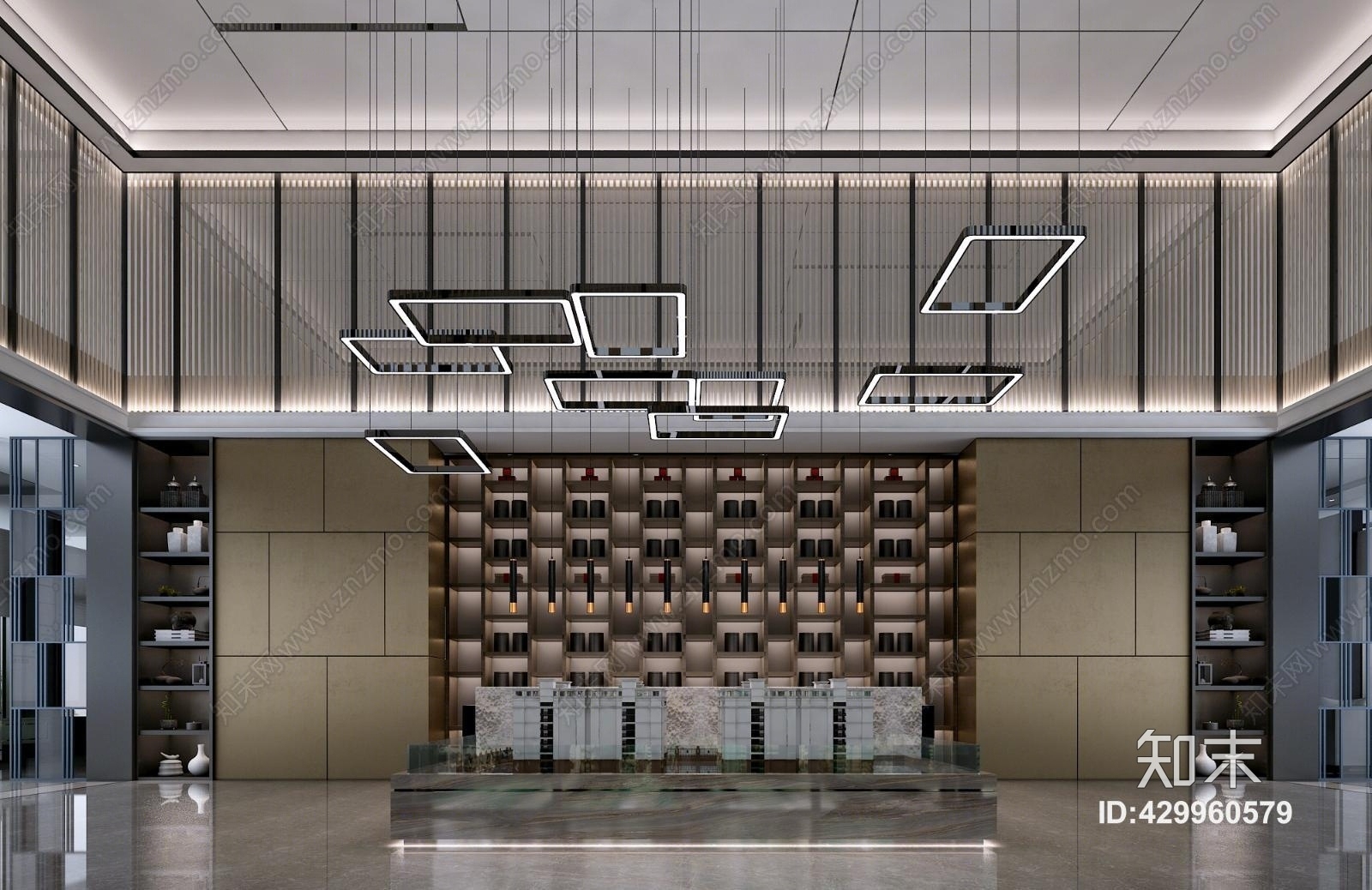 新中式售楼大厅3D模型下载【ID:429960579】