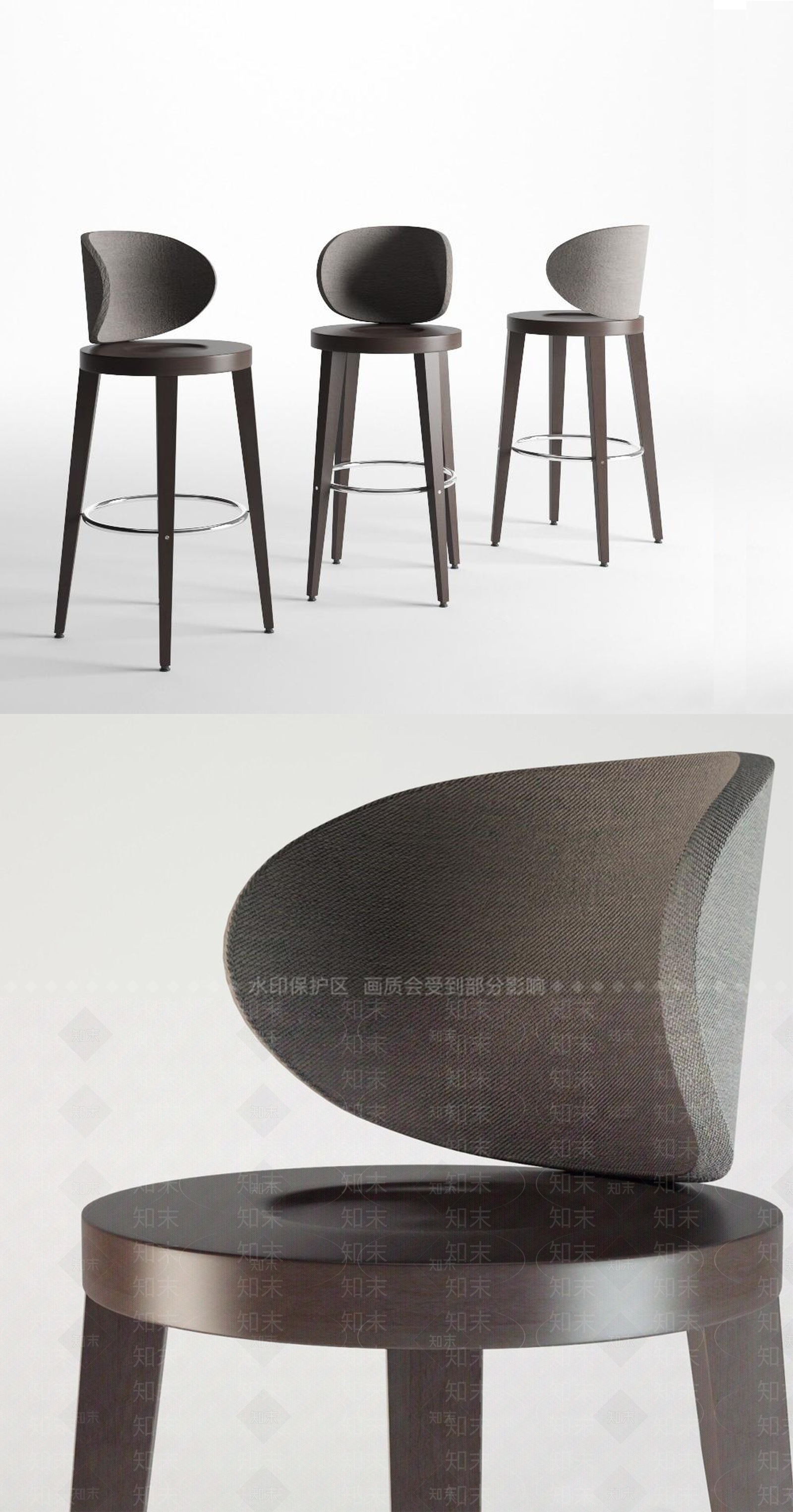 现代木质吧椅3D模型下载【ID:334449128】