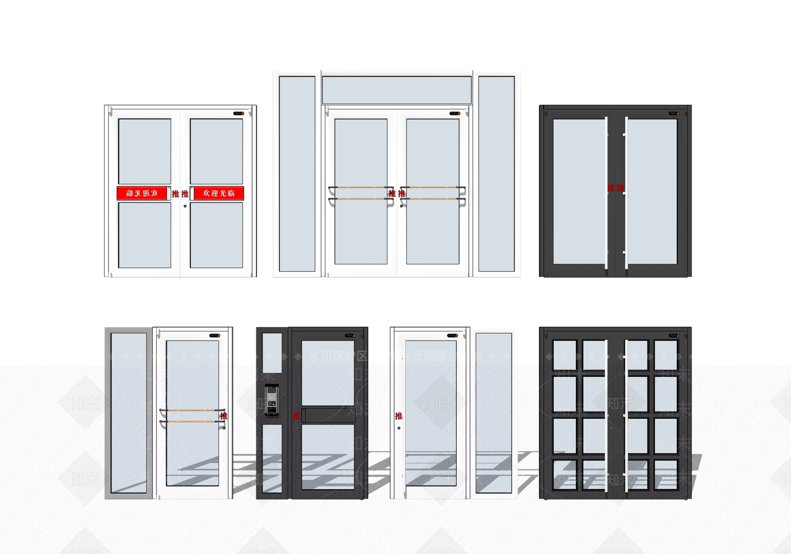 门店推拉铝合金大门旋转式栅门SU模型下载【ID:232916297】