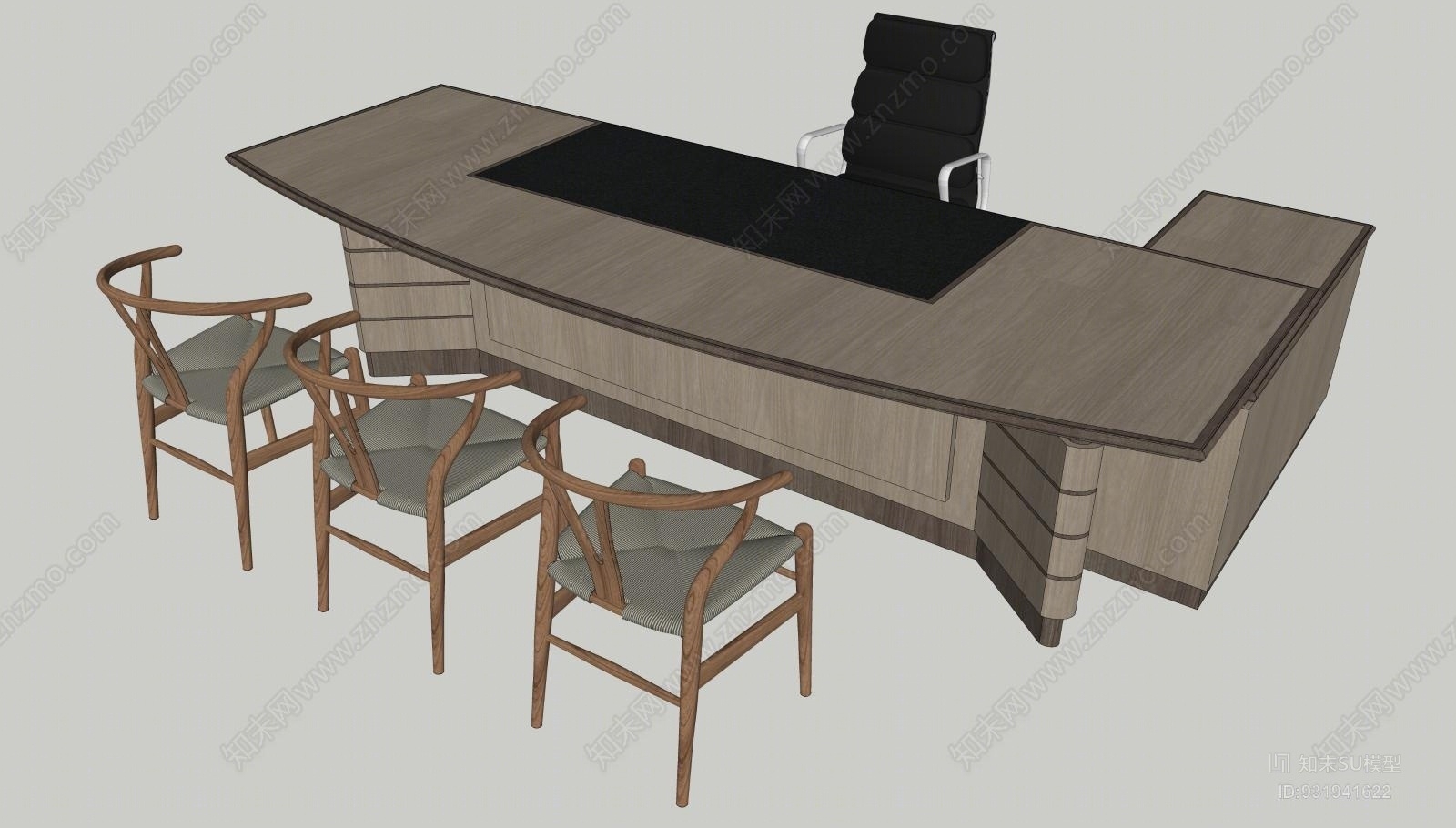 工装办公室老板桌椅组合SU模型下载【ID:931941622】