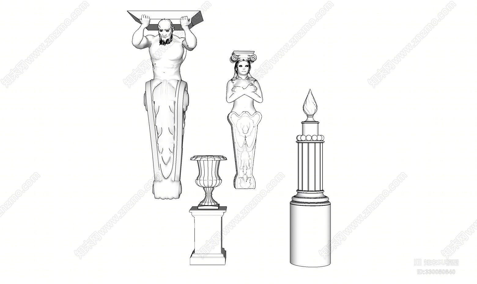 草图大师欧式柱头构件SU模型下载【ID:330080840】