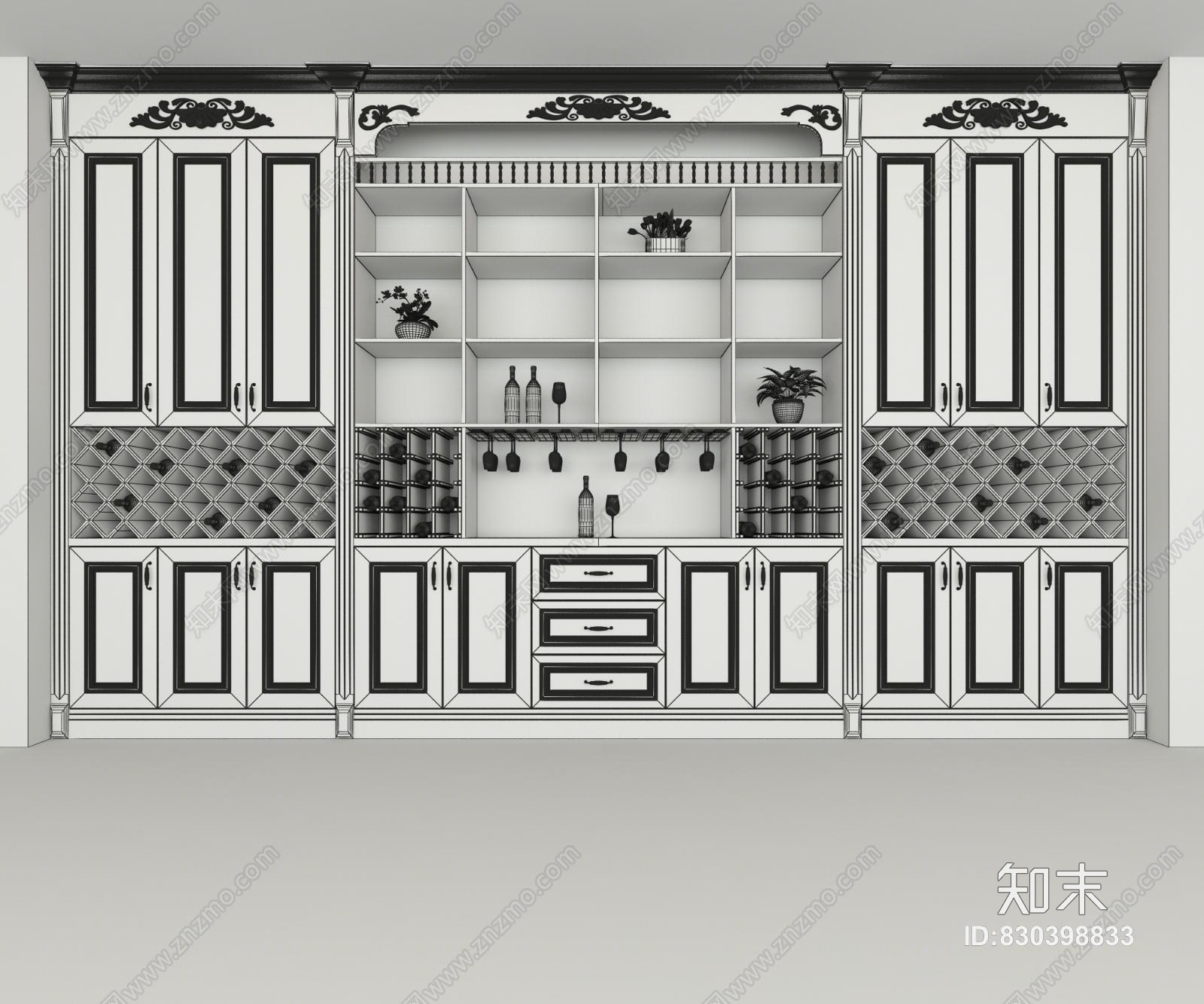 欧式古典古典欧式酒柜3D模型下载【ID:830398833】