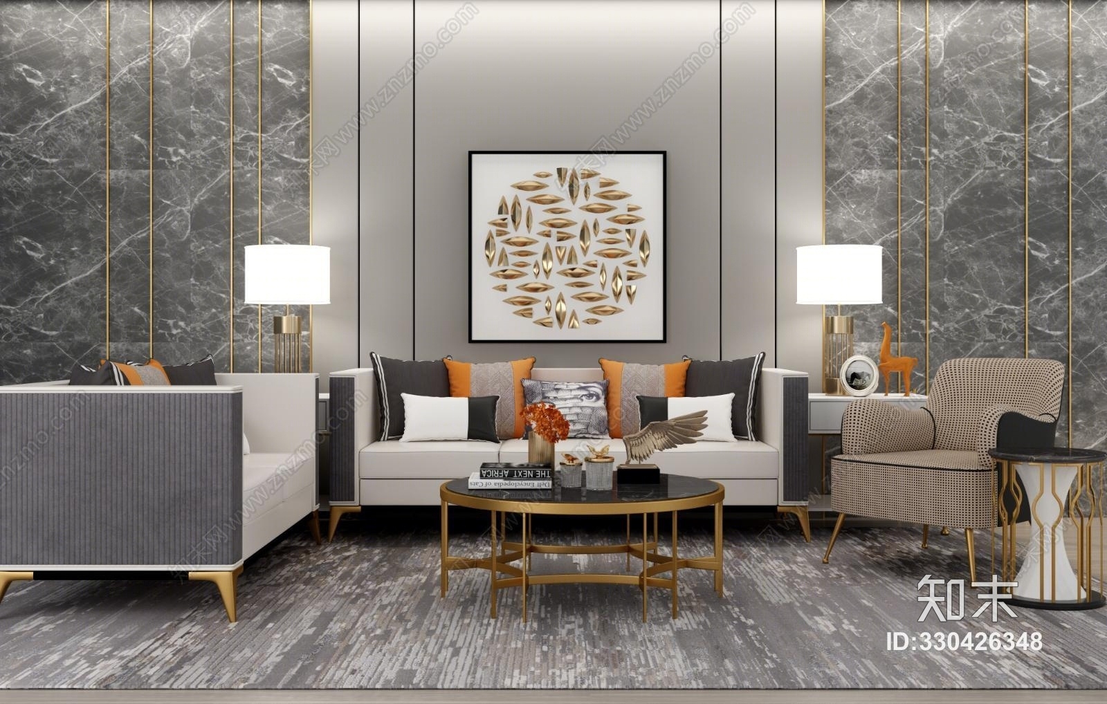 新古典客厅沙组合3D模型下载【ID:330426348】