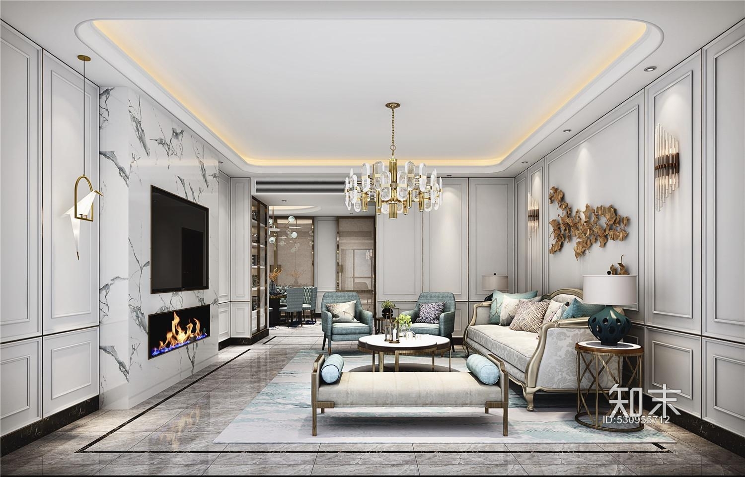 简欧-袁公馆设计施工图+效果图施工图下载【ID:530955712】