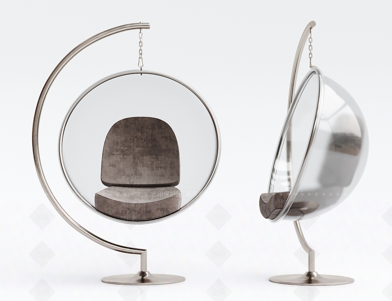 现代亚克力布艺半球吊椅3D模型下载【ID:734313144】