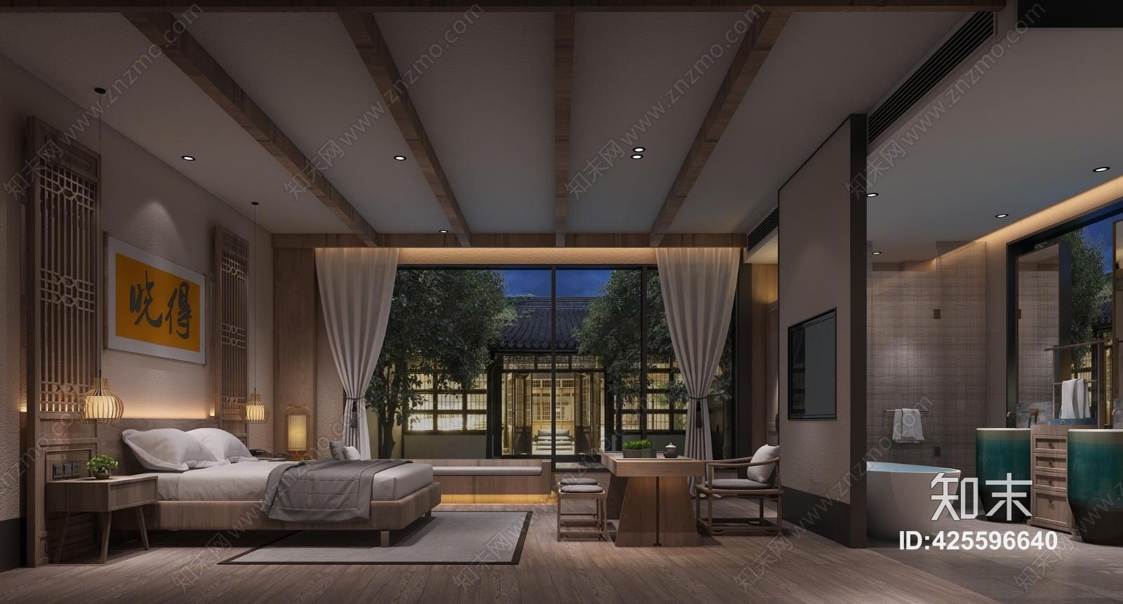 名宿酒店客房3D模型下载【ID:425596640】