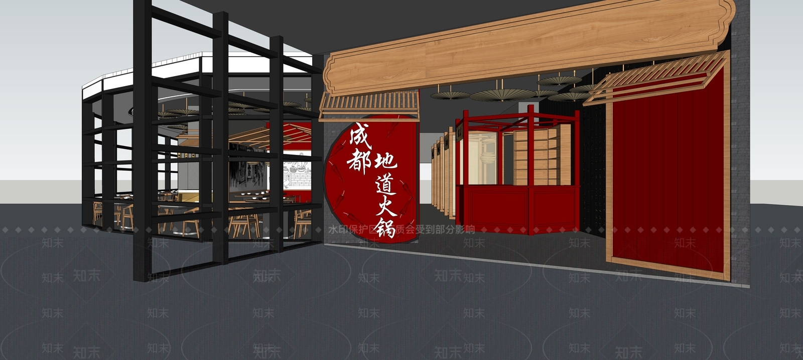 中式火锅店SU模型下载【ID:834490809】