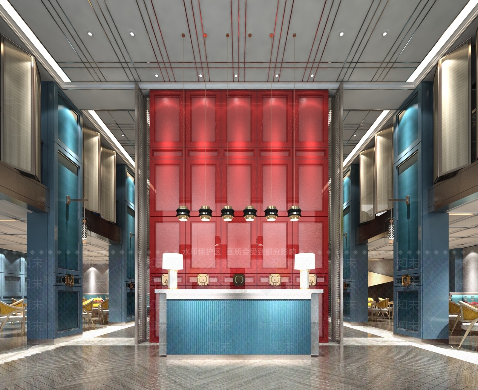 中式售楼前台大厅3D模型下载【ID:433467519】