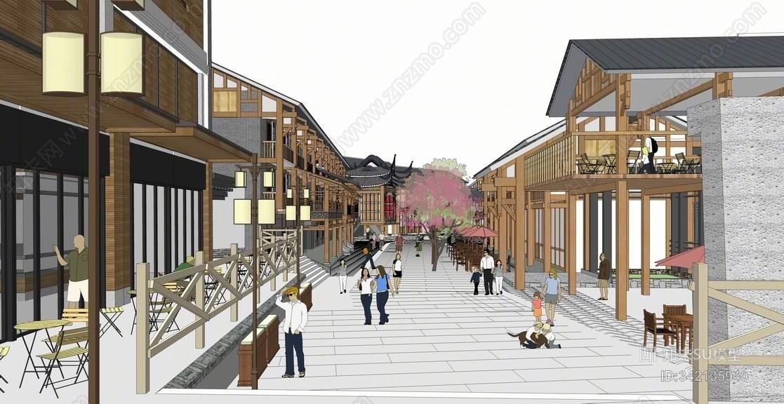 中式商业街SU模型下载【ID:342135940】