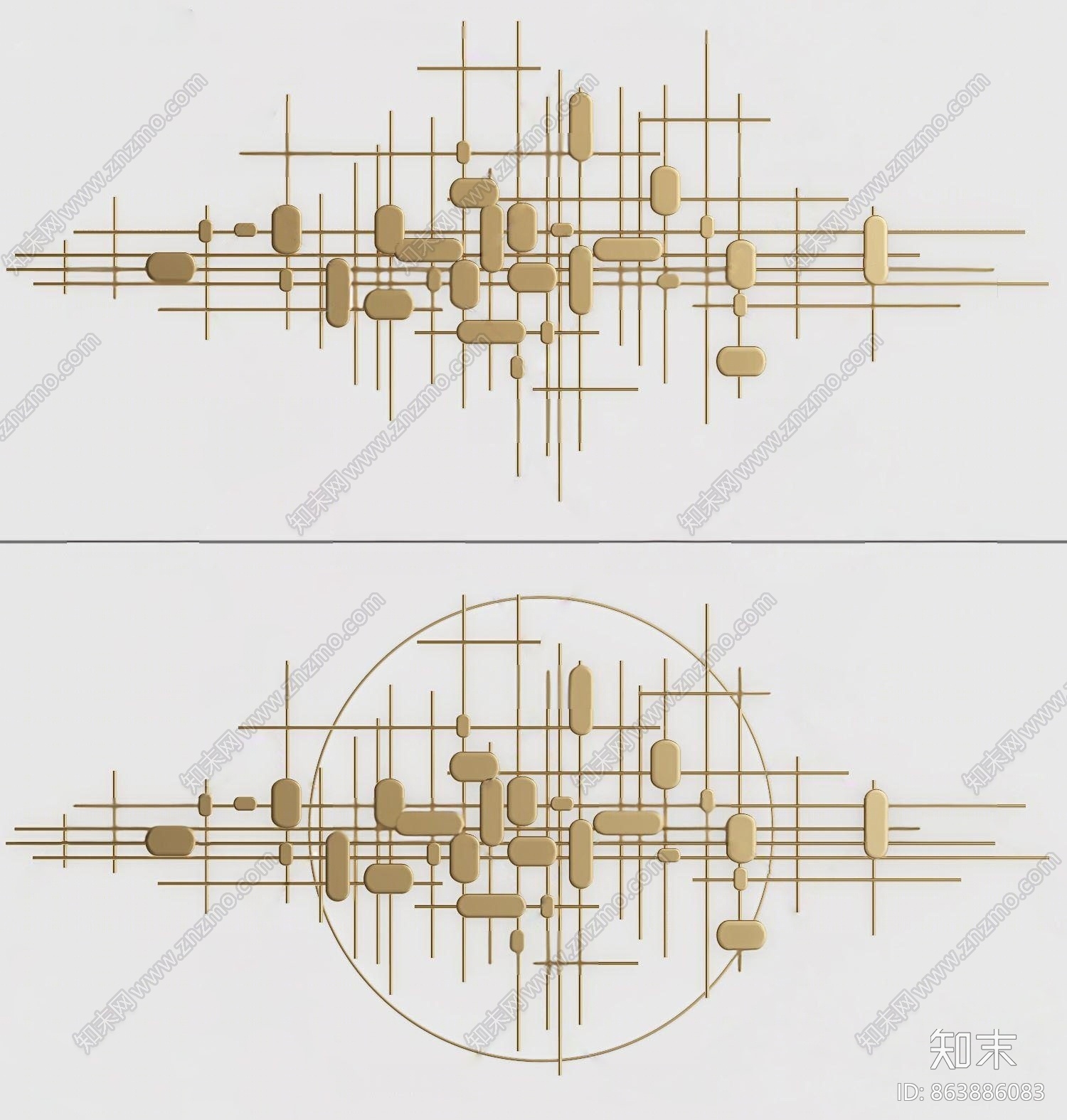 现代金属墙饰挂件3D模型下载【ID:863886083】