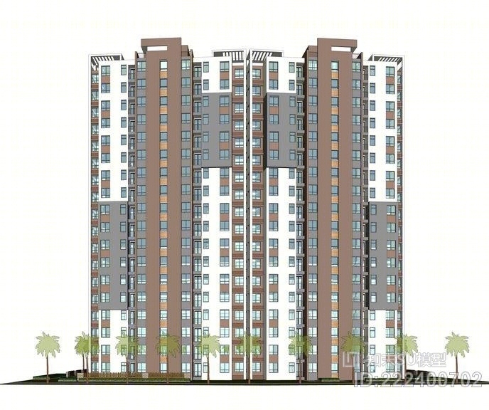 现代风格高层住宅SU模型下载【ID:222400702】