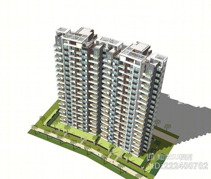 现代风格高层住宅SU模型下载【ID:222400702】