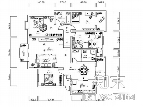 四室两厅三卫装修图cad施工图下载【ID:168054164】