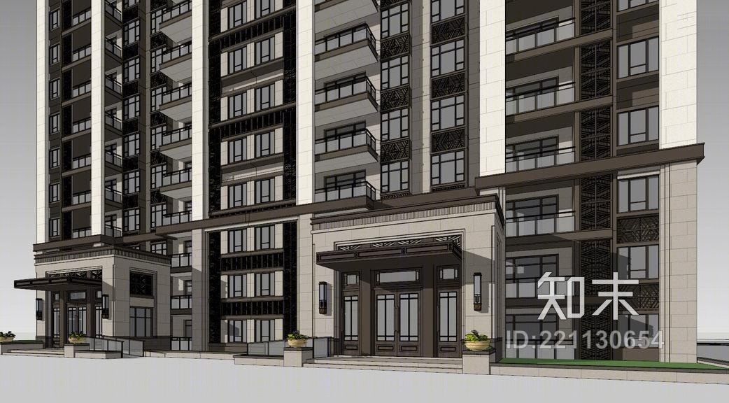 新中式高层住宅sketchup模型su模型下载【id:221130654】