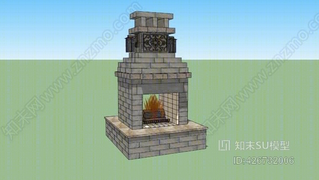 室外双面壁炉-模块化SU模型下载【ID:426732006】