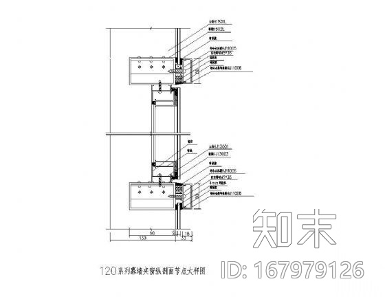 幕墙夹窗cad施工图下载【ID:167979126】