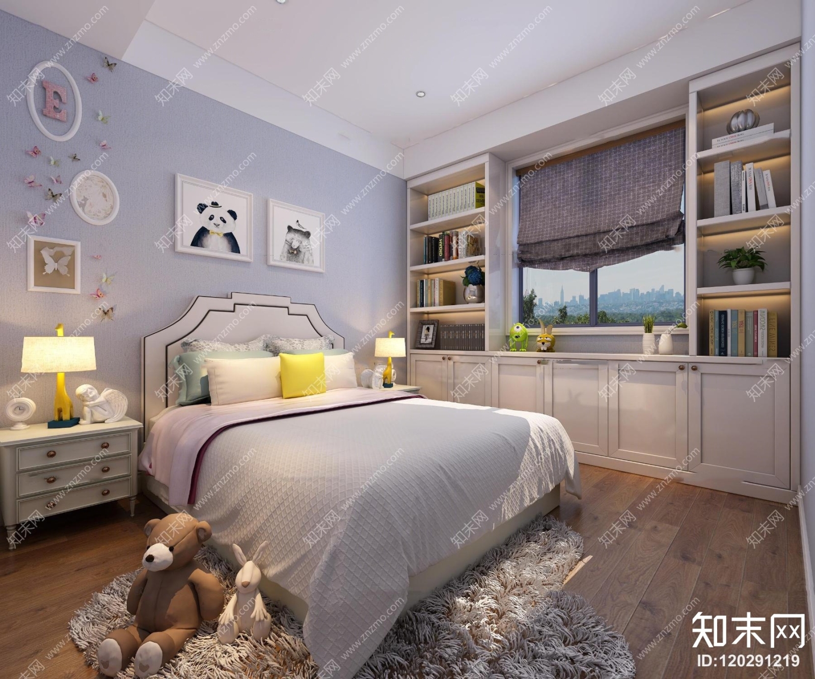 现代儿童卧室书柜组合3D模型下载【ID:120291219】