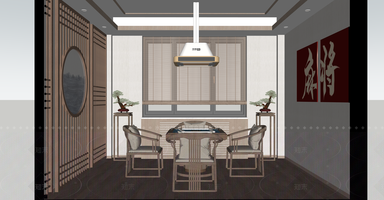 新中式棋牌室SU模型下载【ID:1216035627】