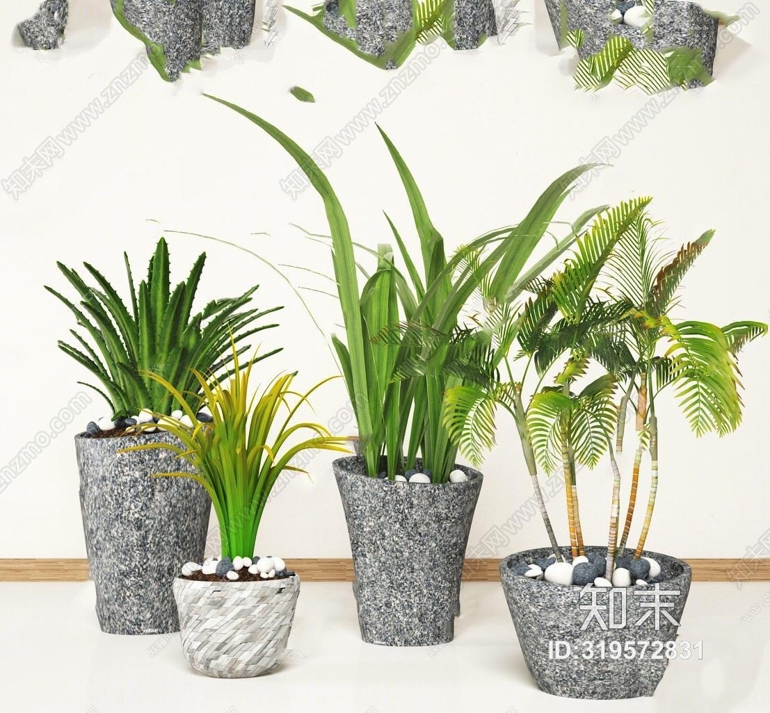 现代植物盆栽组合3D模型下载【ID:319572831】