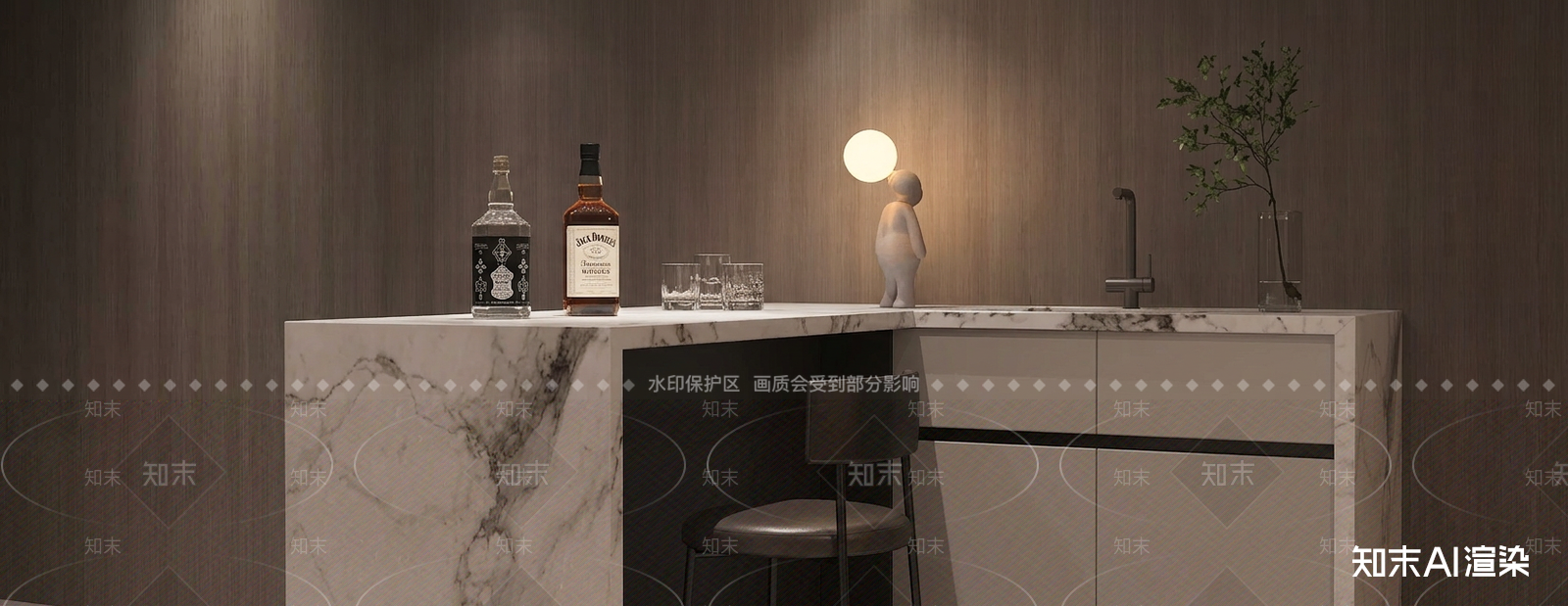 大理石岛台家居餐厅3D模型下载【ID:1227529671】