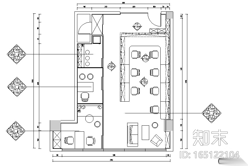 小清新逸迩工作室设计施工图（附效果图）cad施工图下载【ID:165122104】