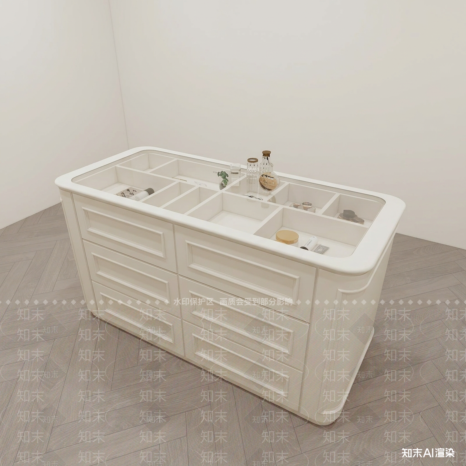 白色台面展示柜梳妆台3D模型下载【ID:1227320666】