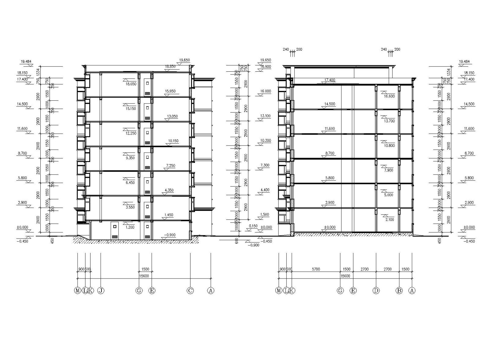 一梯两户多层住宅楼建筑施工图cad施工图下载【ID:149528117】